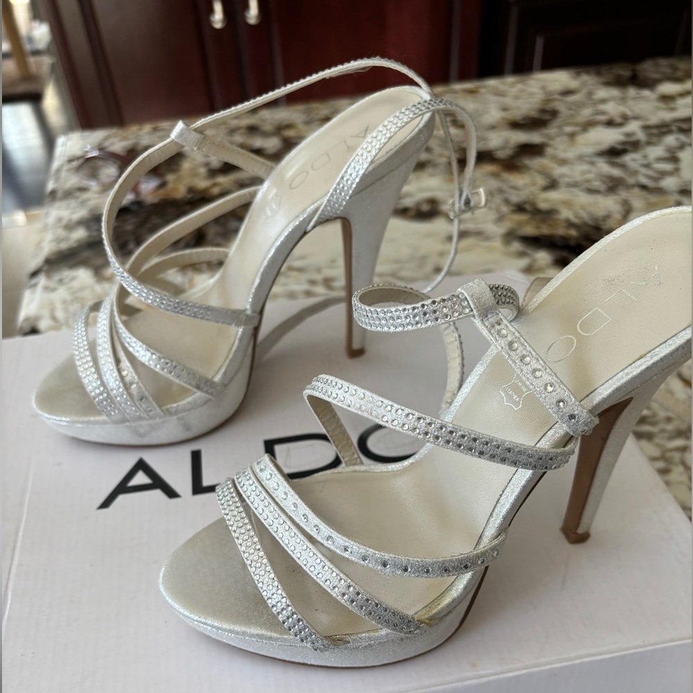 Silver Aldo Rhinestone Sparkle Heels